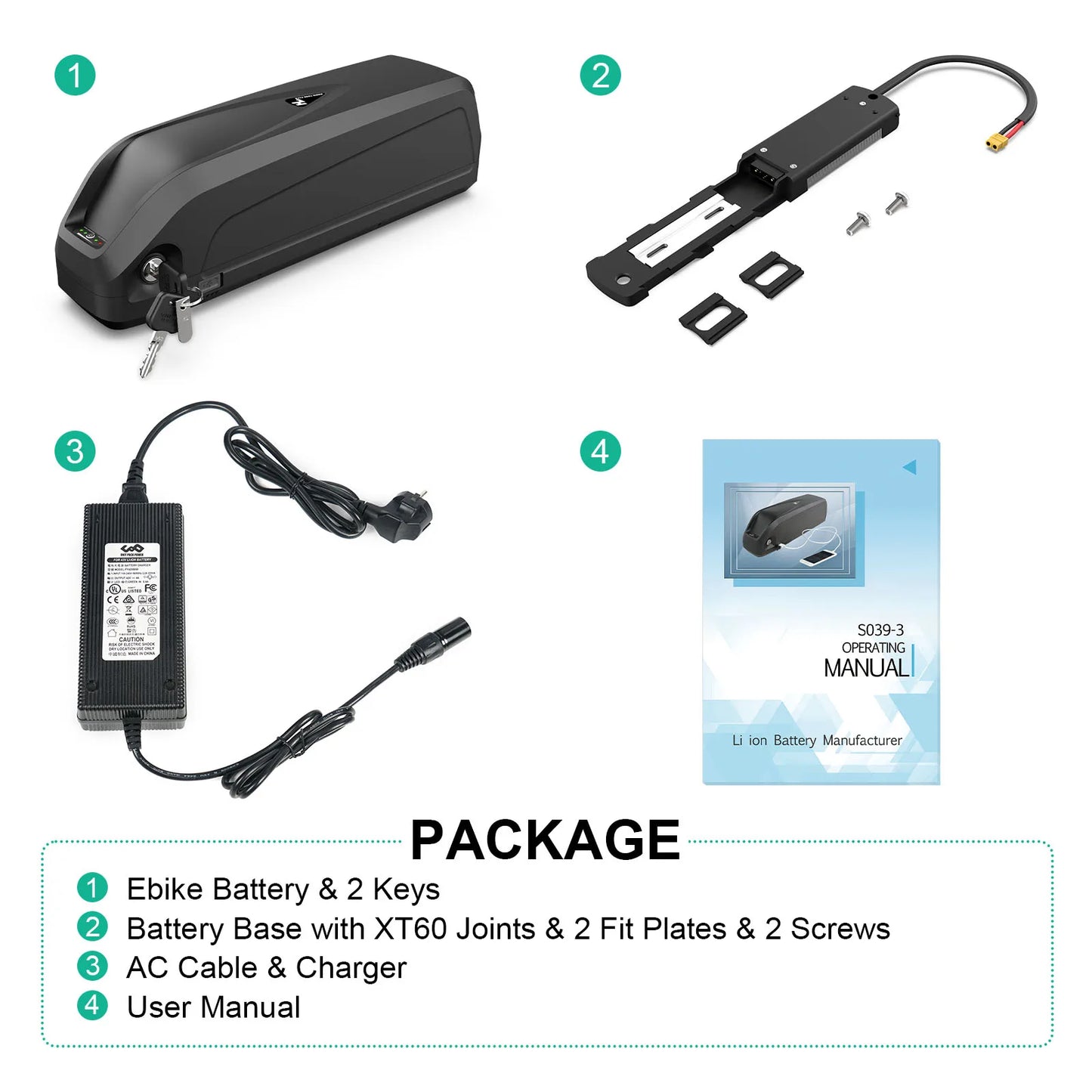 Hailong 48 V 20 Ah Lithium-Ionen-E-Bike-Akku – 3A Ladegerät 50A BMS