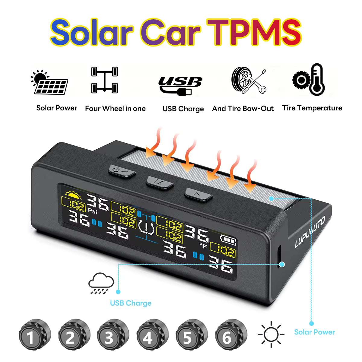 T20 Solar & USB TPMS Tyre Pressure Monitor