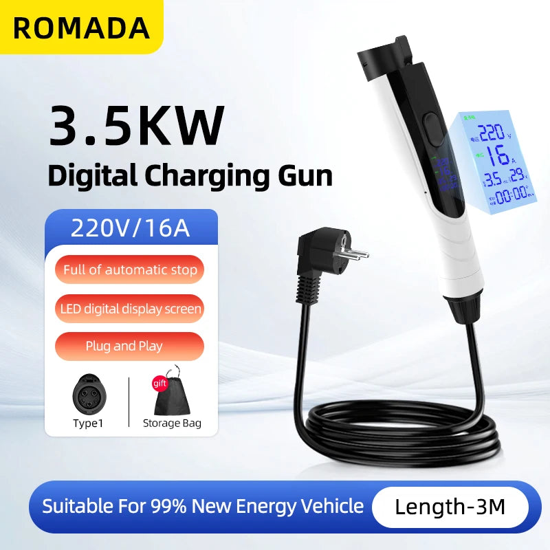 ROMADA 16A 3.5kW Portable Type 1 EV Charger