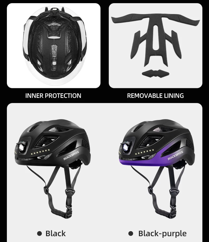 ROCKBROS Rechargeable Cycling Helmet with Front and Rear Light