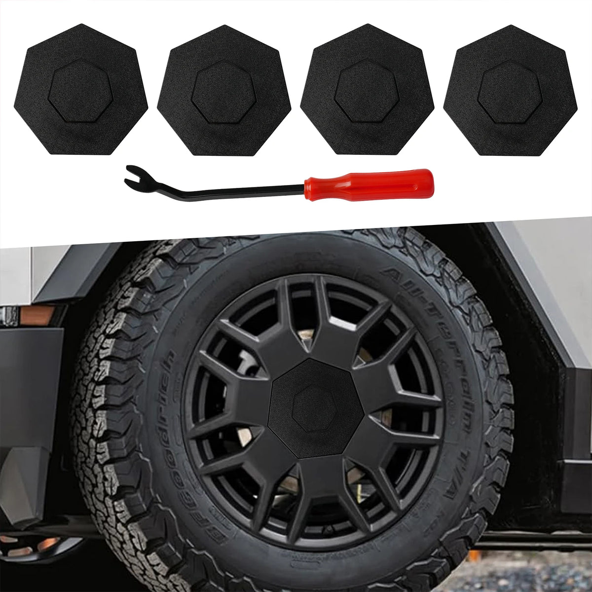 Tesla Cybertruck Matte Black Centre Wheel Caps, 4-Piece Set