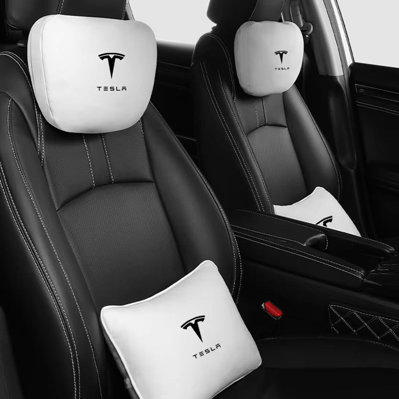 Suede Car Headrest & Lumbar Support Pillow for Tesla