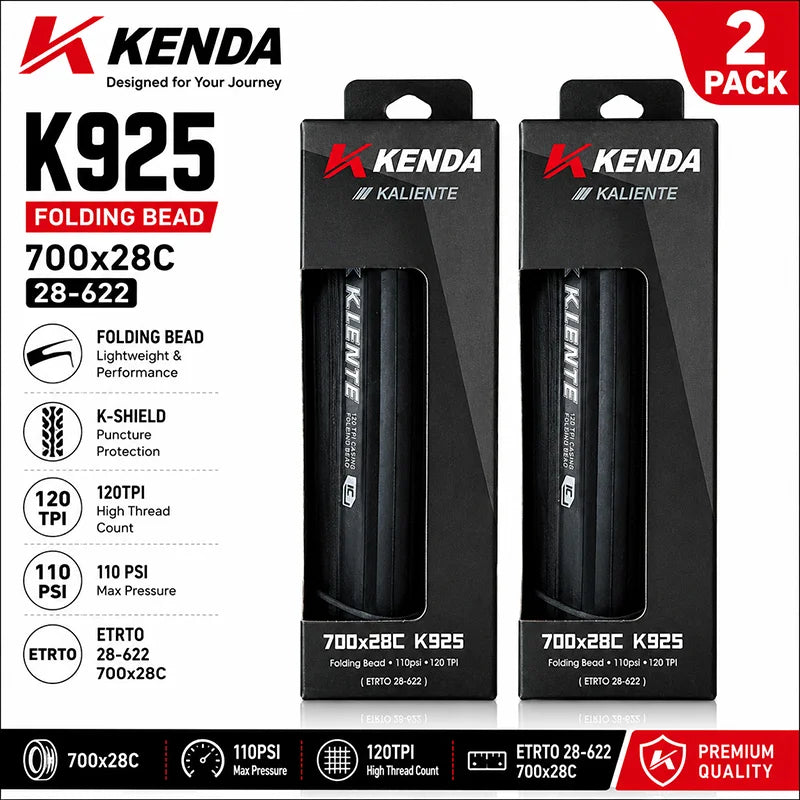 KENDA K925 700C Folding Road Bicycle Tyres 2-Pack