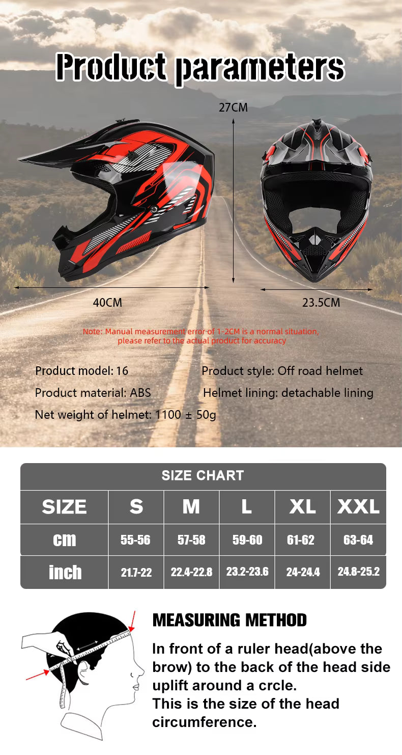 VGV Motocross Helmet Set with Goggles, Gloves & Face Cover