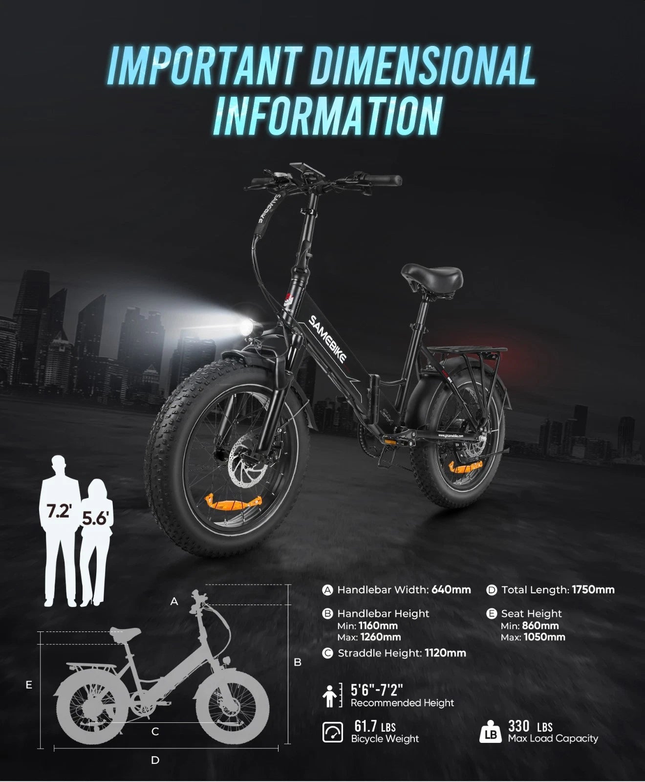 SAMEBIKE LOTDM200-II Elektro-Faltrad mit hohem Drehmoment