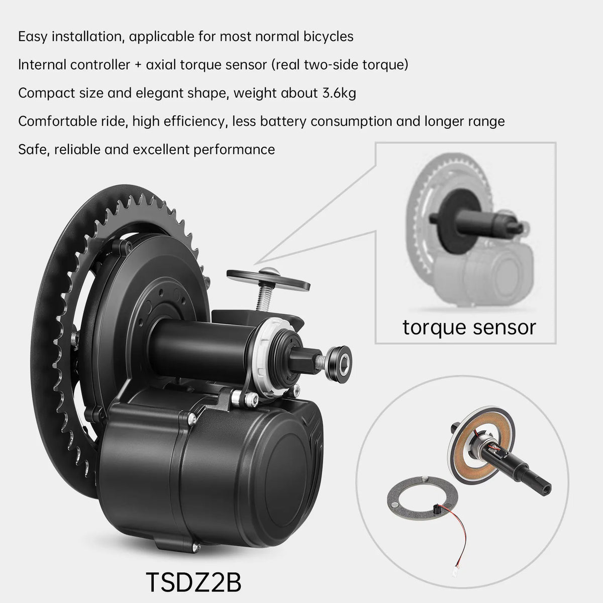Kit de conversion pour vélo électrique à moteur central avec capteur de couple TONGSHENG TSDZ2B
