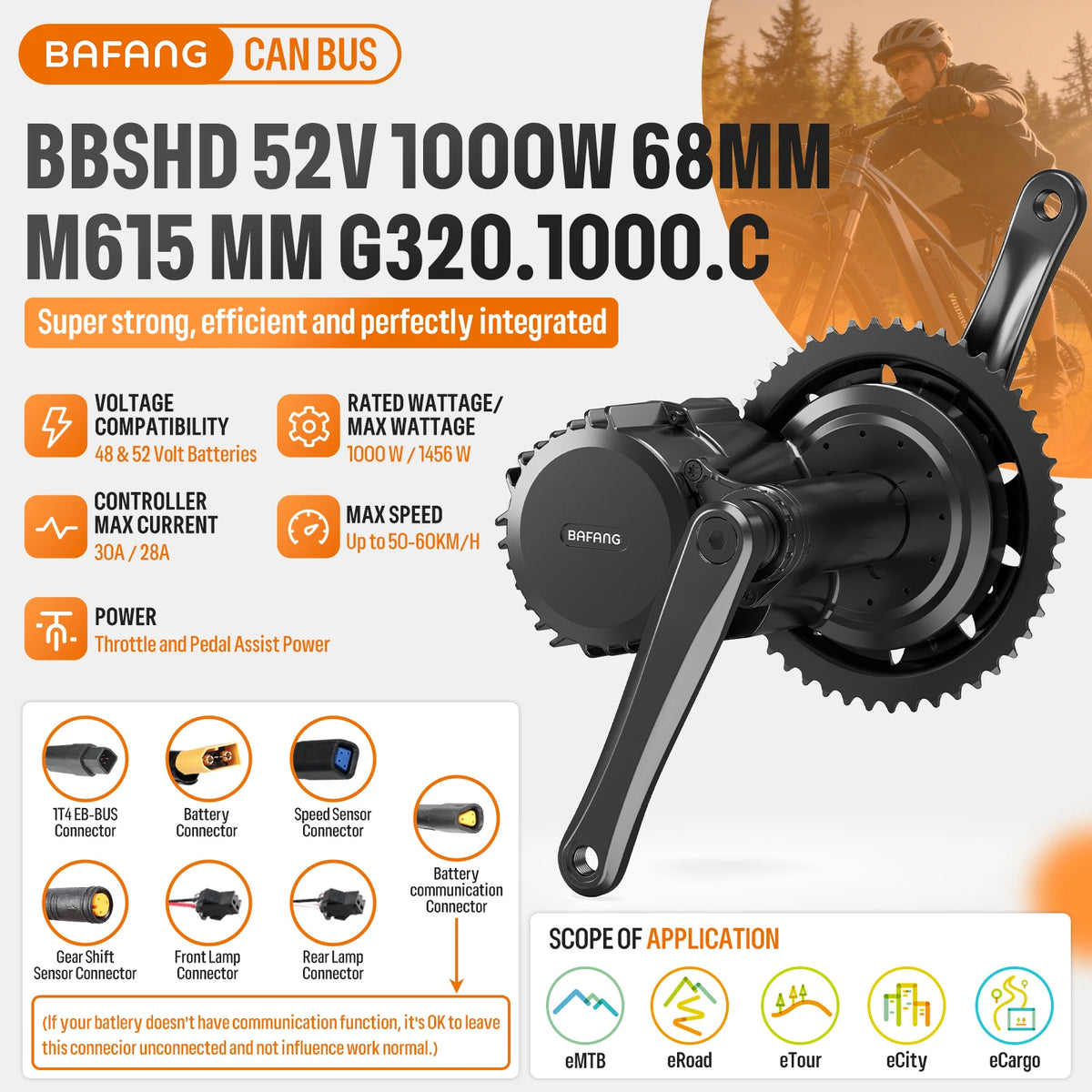 BAFANG M615 48V 1000W BBSHD CAN-BUS Mittelmotor E-Bike Umbausatz