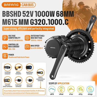BAFANG M615 48V 1000W BBSHD CAN-BUS Mittelmotor E-Bike Umbausatz
