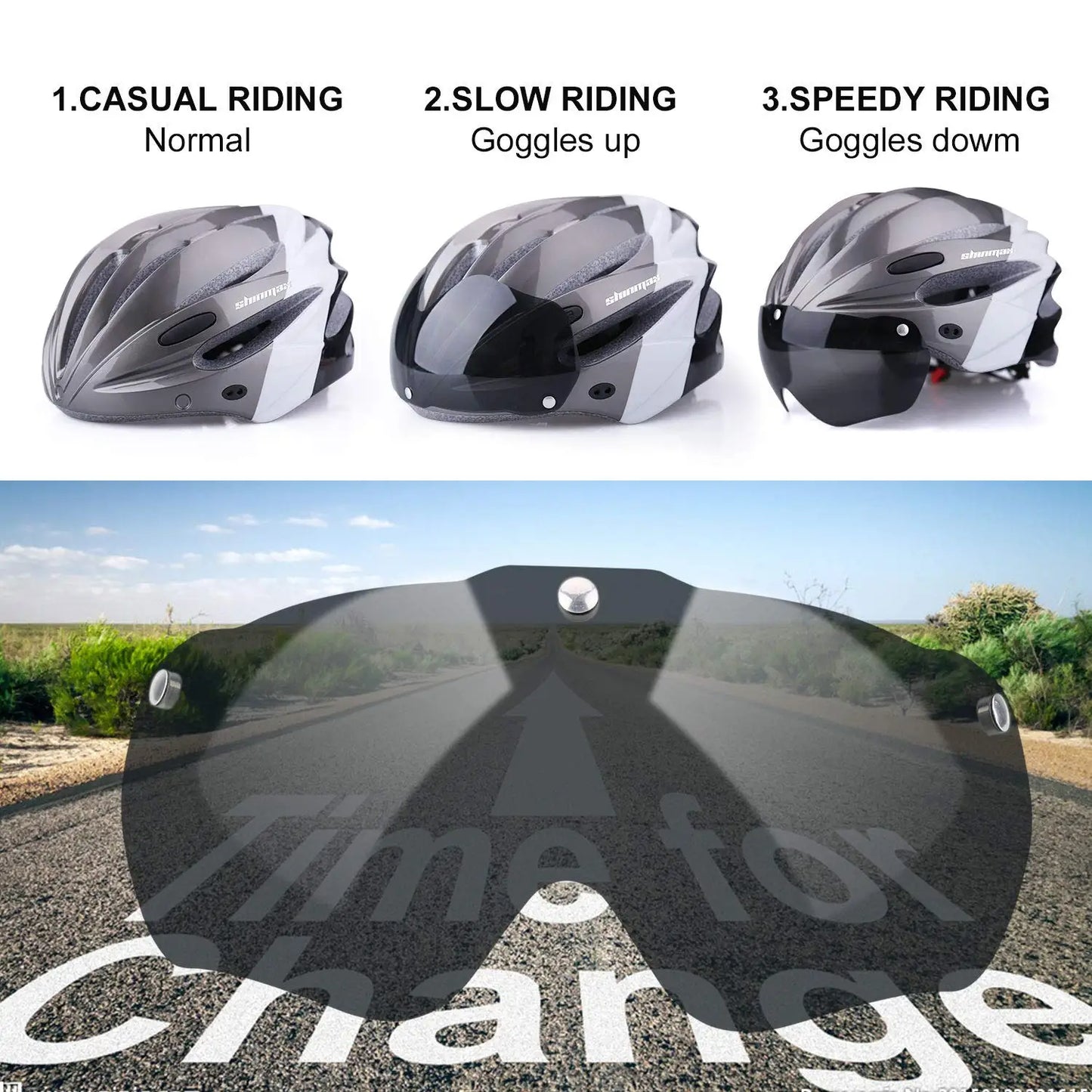 SHINMAX Fahrradhelm mit LED-Licht und Visier