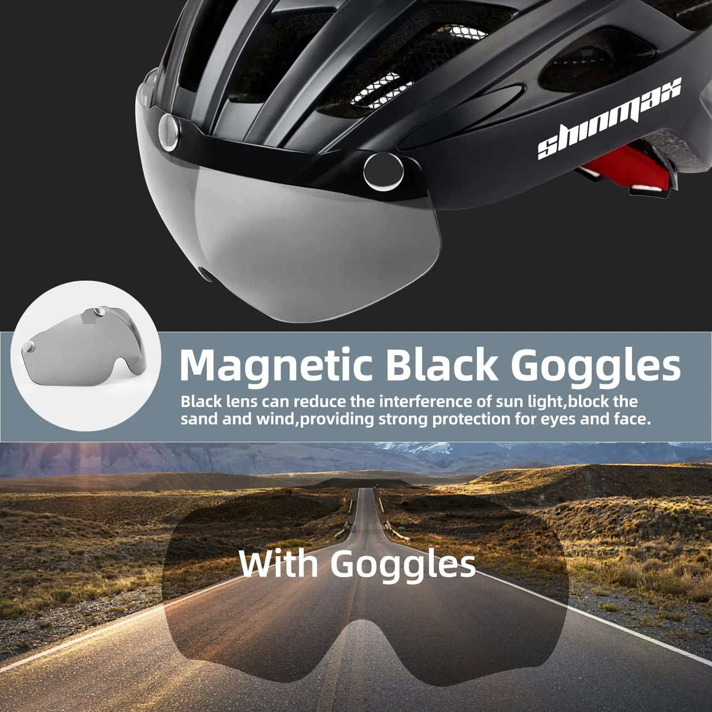 SHINMAX Fahrradhelm mit Schutzbrille