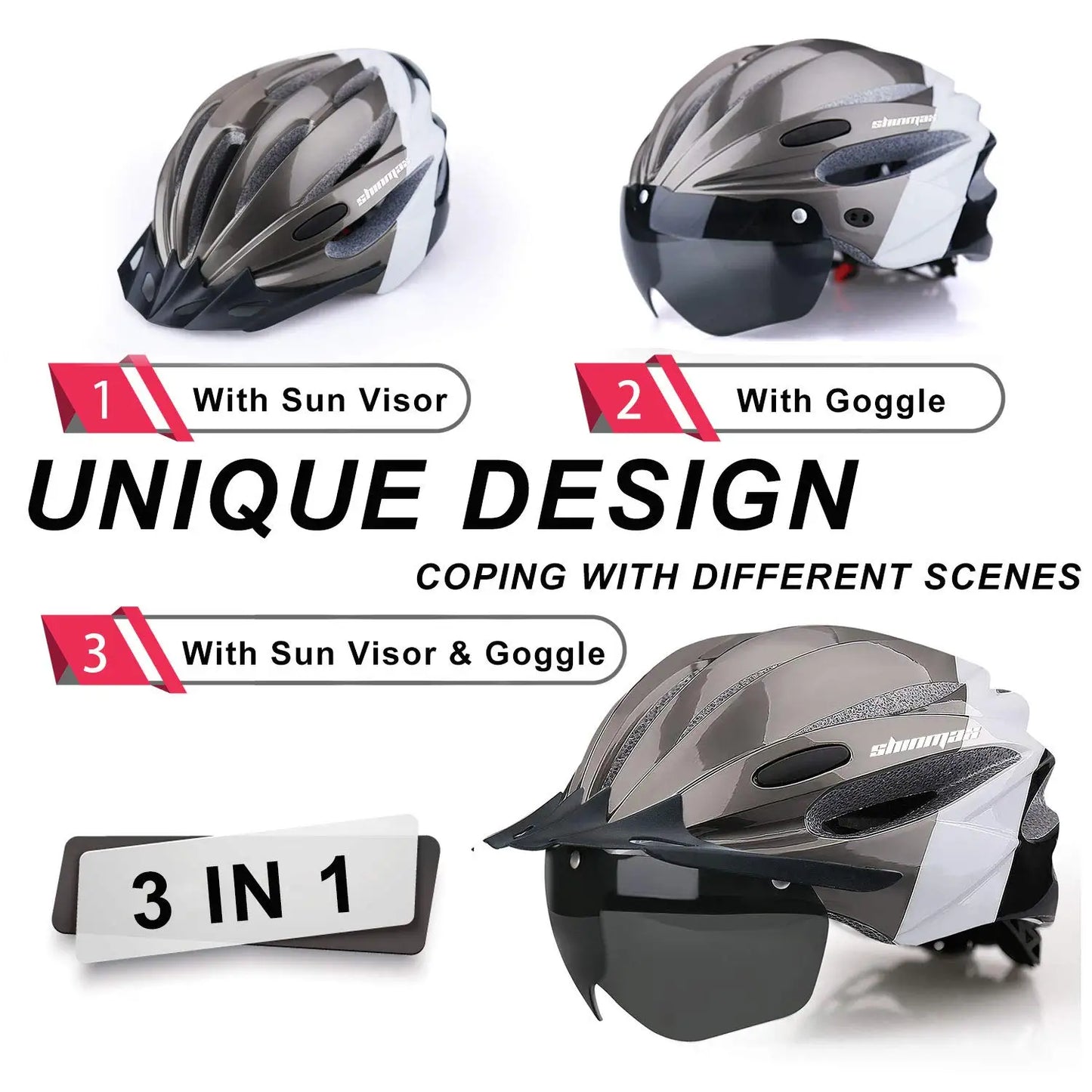SHINMAX Fahrradhelm mit LED-Licht und Visier