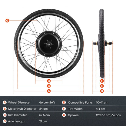 500/1000/1500W 26'' 48V E-Bike Umbausatz