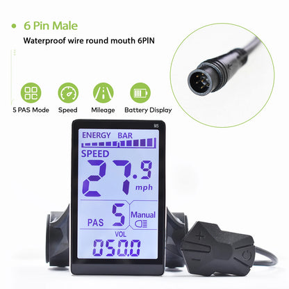 Electric Bike LCD Cycle Computer Digital Multi-Colour Speedometer Display