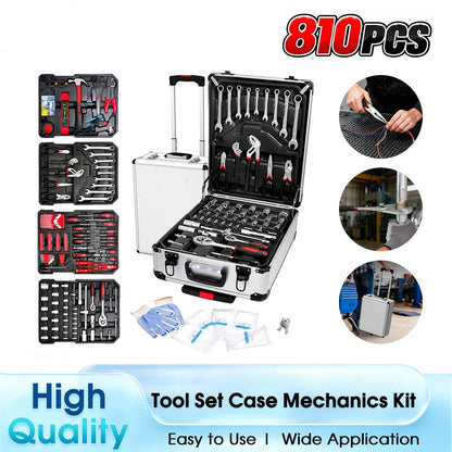810-Piece Heavy-Duty Mechanic Tool Set with Rolling Aluminium Trolley Case