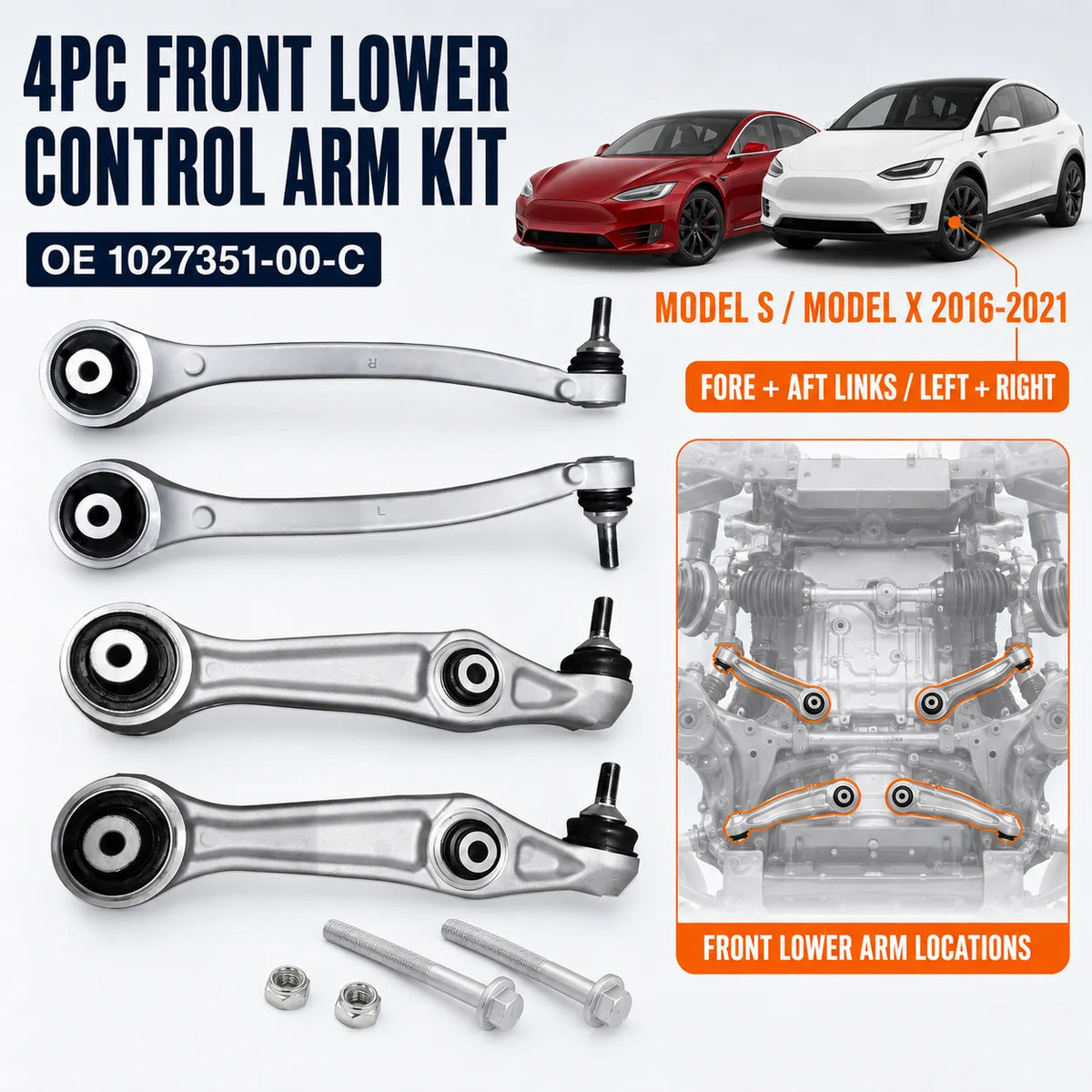 Tesla Model S / Model X Front Lower Control Arm Kit, 4-Piece Set