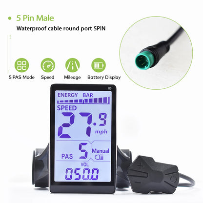 Electric Bike LCD Cycle Computer Digital Multi-Colour Speedometer Display