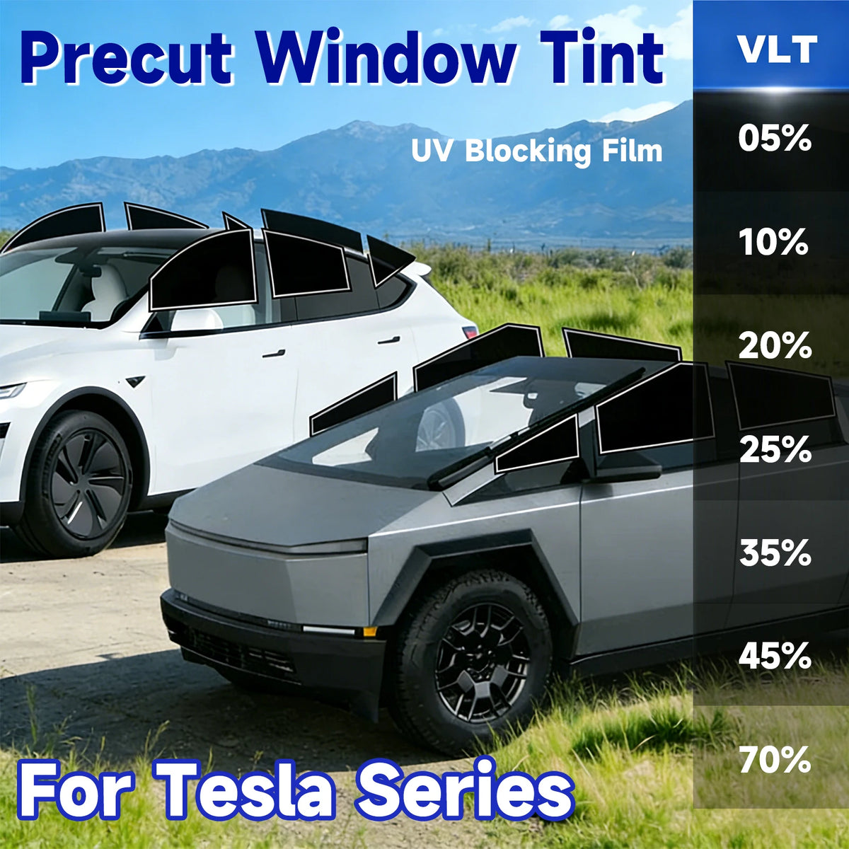 Film de teinte pour vitres automobiles prédécoupé pour Tesla Model 3, Y, S, X et Cybertruck
