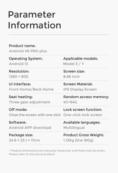 8.66-Inch Android Rear Display for Tesla Model 3 / Model Y 2019–2023