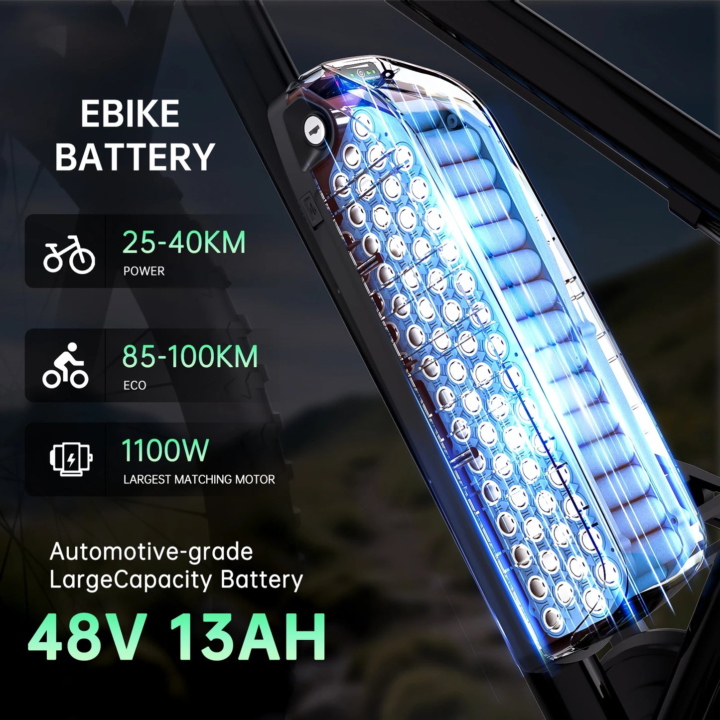 S039-3 Unterrohr 48V 13Ah E-Bike Akku mit 2A Ladegerät