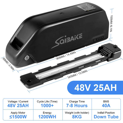 Saibaike 48 V 25 Ah E-Bike Akku – 40 A BMS