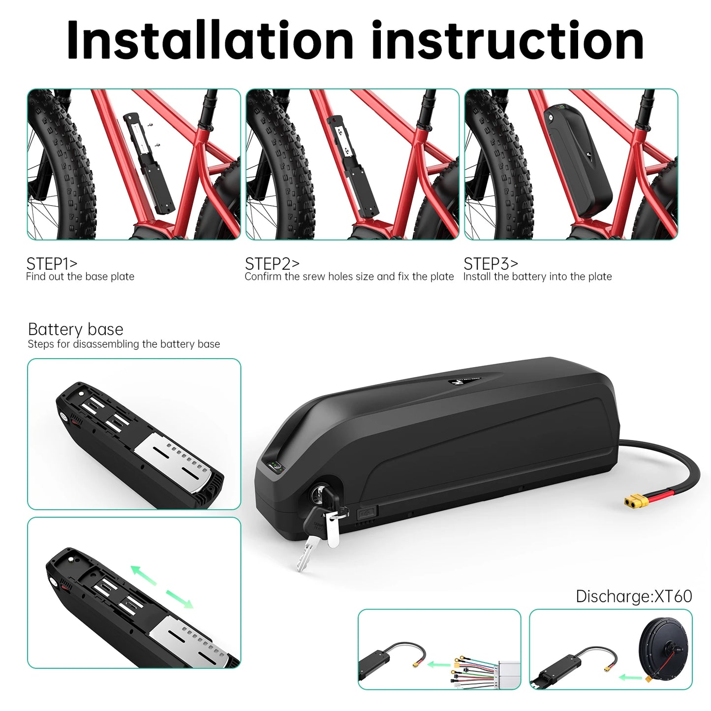 S039-3 Unterrohr 48V 13Ah E-Bike Akku mit 2A Ladegerät