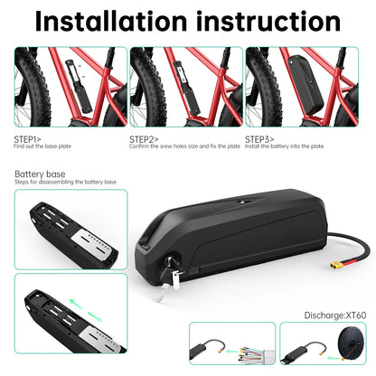 S039-3 Unterrohr 48V 13Ah E-Bike Akku mit 2A Ladegerät