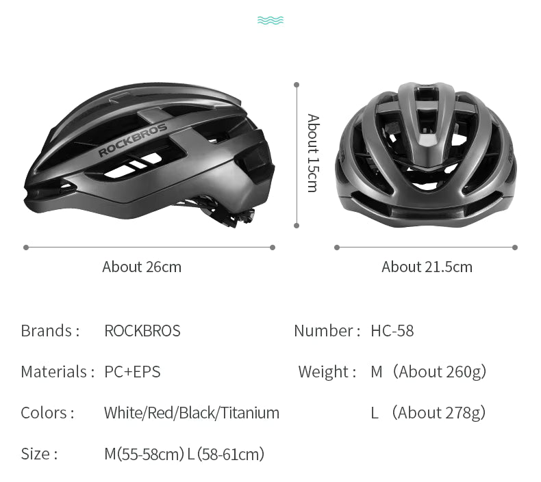 ROCKBROS Fahrradhelm Atmungsaktiv Ultraleicht Integral Geformt Unisex Stoßfest Verstellbar Rennradhelm Fahrradausrüstung