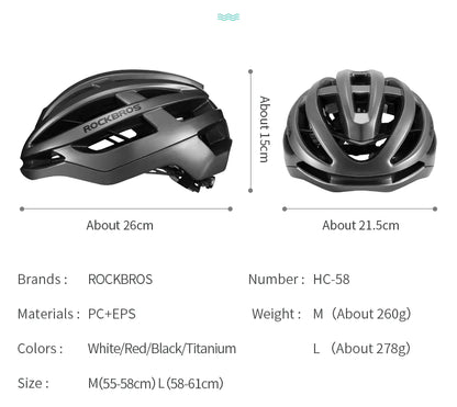 ROCKBROS Fahrradhelm Atmungsaktiv Ultraleicht Integral Geformt Unisex Stoßfest Verstellbar Rennradhelm Fahrradausrüstung