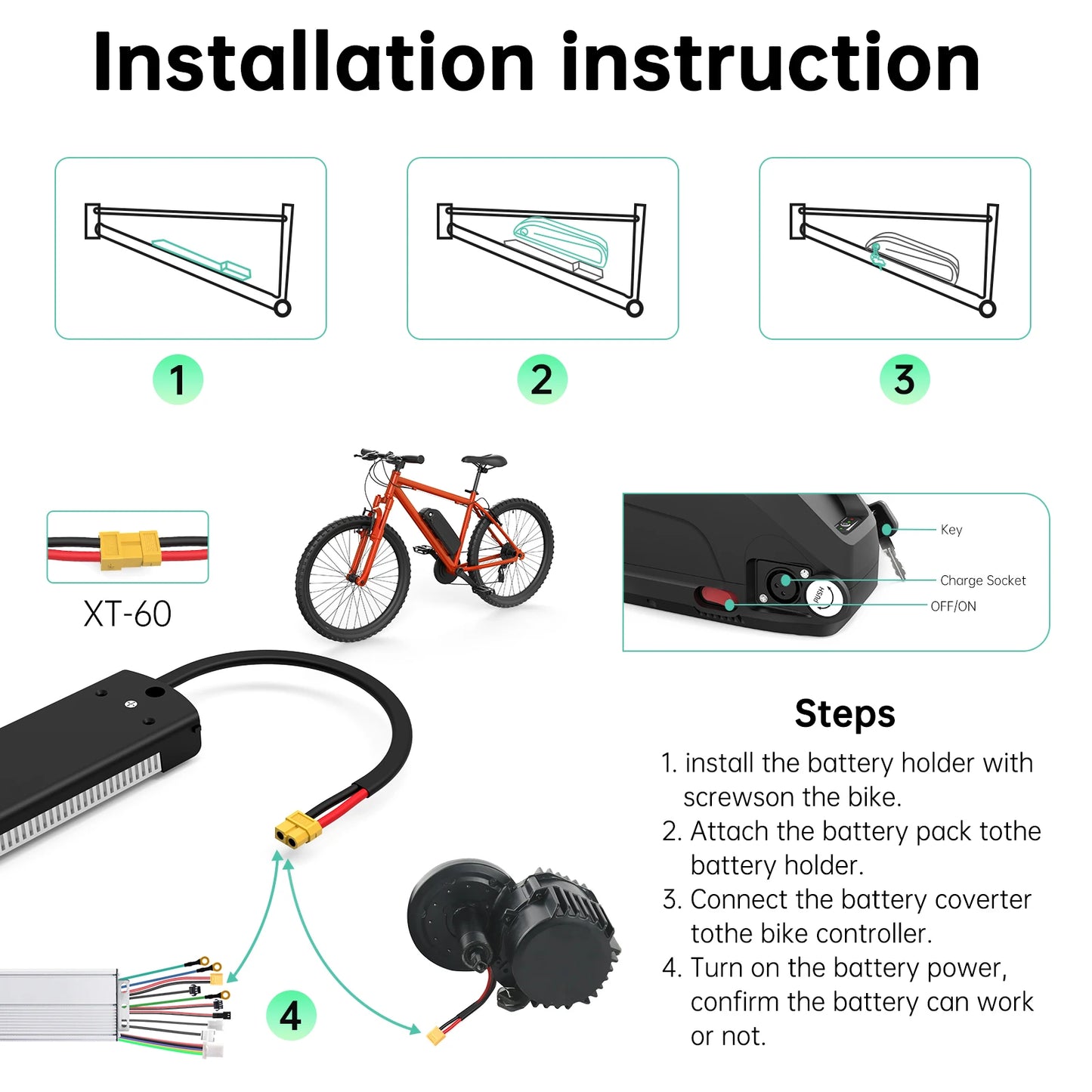 S039-3 Unterrohr 48V 13Ah E-Bike Akku mit 2A Ladegerät