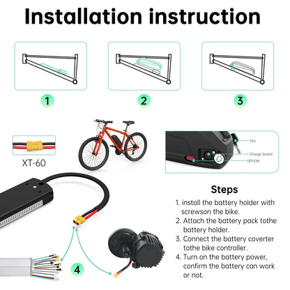 S039-3 Unterrohr 48V 13Ah E-Bike Akku mit 2A Ladegerät