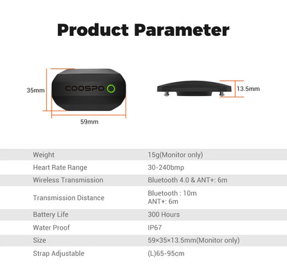 COOSPO HRM808 Heart Rate Monitor Chest Strap with Bluetooth & ANT+