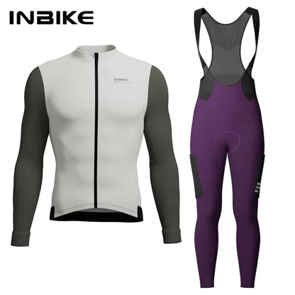 INBIKE Men's Winter Thermal Cycling Jersey & Fleece Bib Tights Set with Pockets