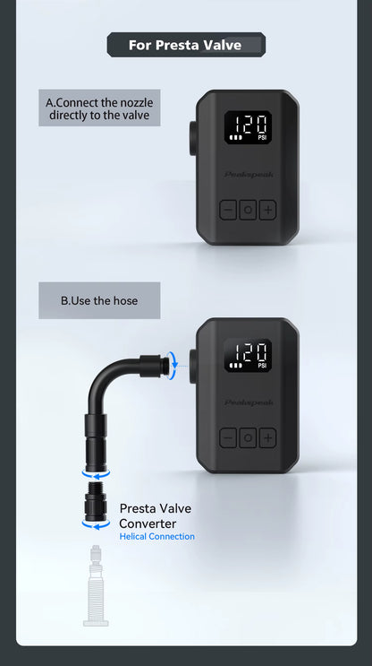 Peakspeak AS260PRO Mini Electric Bike Pump – 120 PSI Cordless Inflator