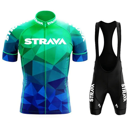 Strava Men's Summer Cycling Jersey & Bib Shorts Set with Padded Chamois