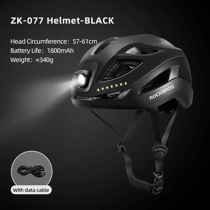 ROCKBROS Rechargeable Cycling Helmet with Front and Rear Light