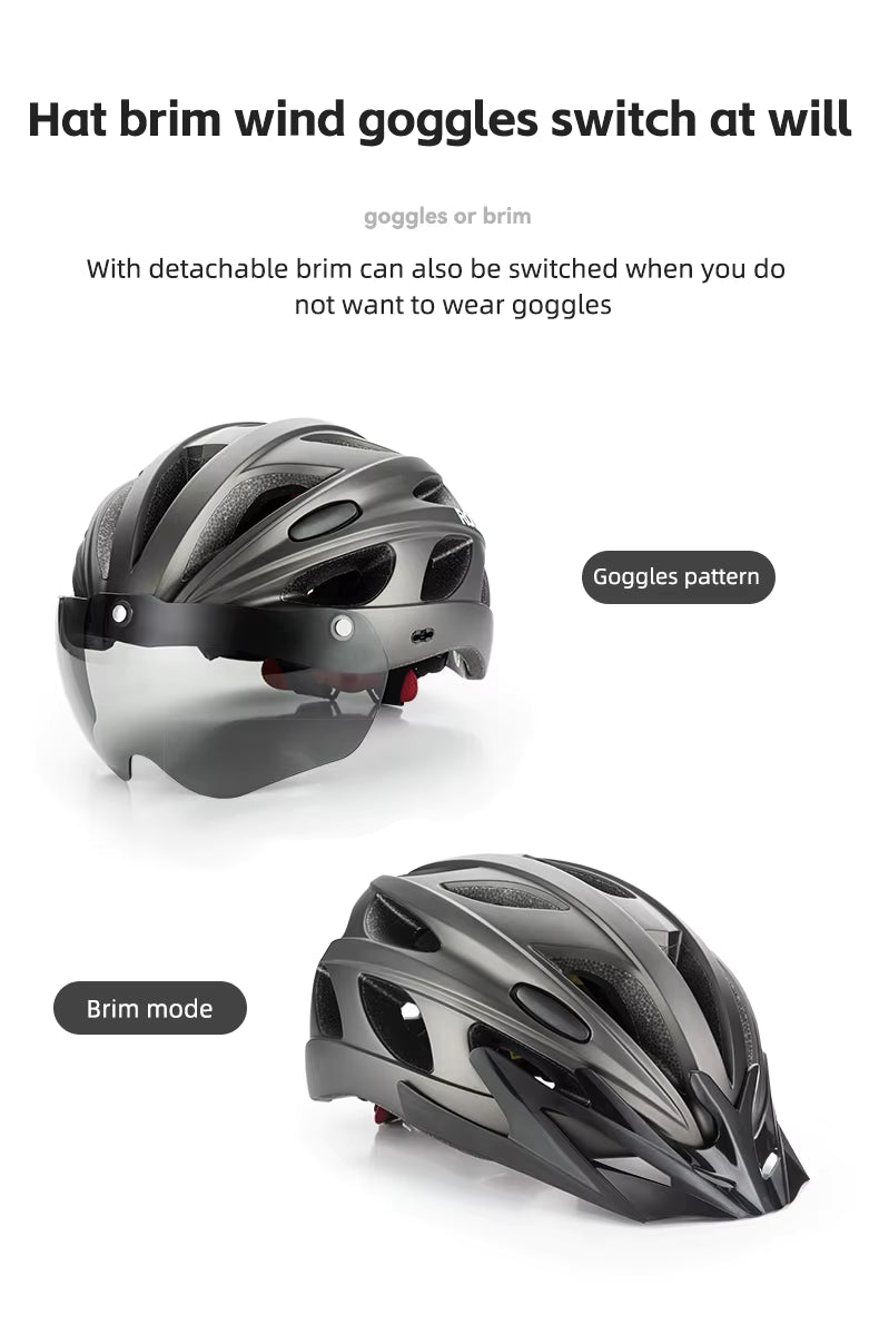 ROCKBROS Fahrradhelm, leichter integrierter Helm, Kopfschutz, Schutzhelm mit Brille, Herren Damen MTB Rennrad Helm