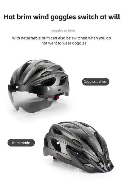 ROCKBROS Fahrradhelm, leichter integrierter Helm, Kopfschutz, Schutzhelm mit Brille, Herren Damen MTB Rennrad Helm