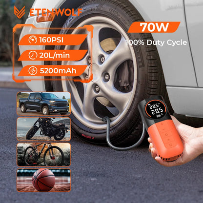 ETENWOLF S1 160 PSI Portable Tyre Inflator with 5200mAh Battery