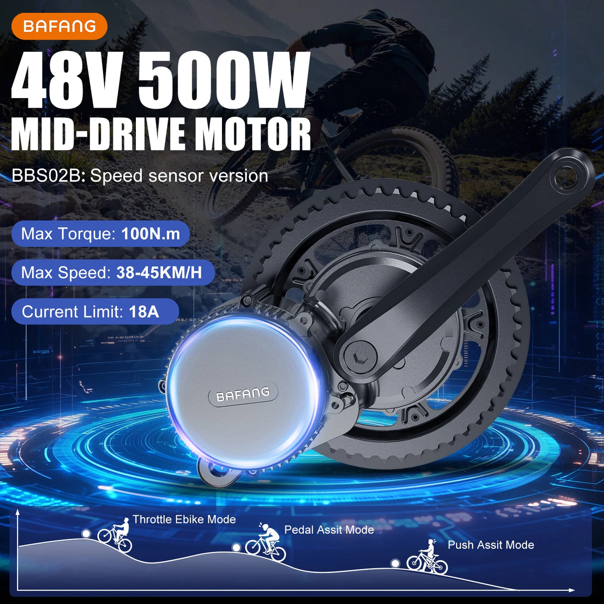 Kit de conversion pour vélo électrique à moteur central BAFANG BBS02B 48V 500W 750W