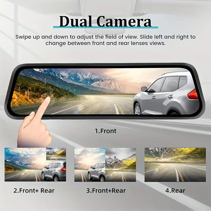 Rétroviseur dashcam à écran tactile IPS de 10 pouces avec enregistrement 4K avant et arrière