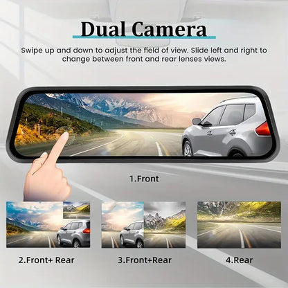 Rétroviseur dashcam à écran tactile IPS de 10 pouces avec enregistrement 4K avant et arrière