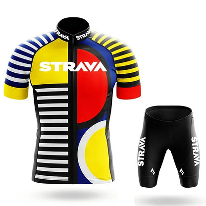 Strava Men's Summer Cycling Jersey & Bib Shorts Set with Padded Chamois