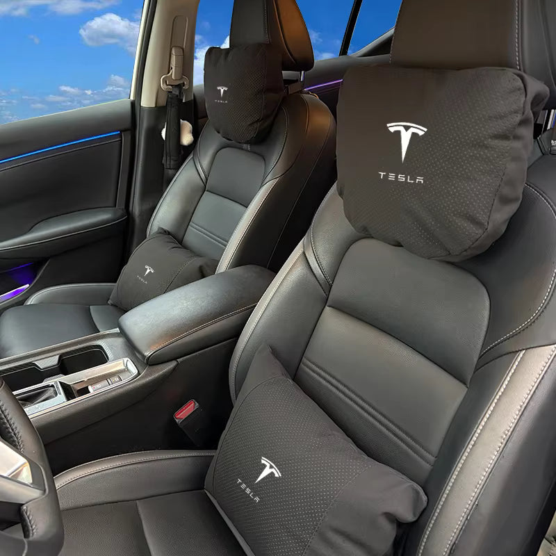 Suede Headrest & Lumbar Support Pillow for Tesla Model 3 / Model Y / Model S