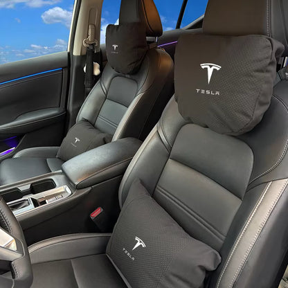 Suede Headrest & Lumbar Support Pillow for Tesla Model 3 / Model Y / Model S