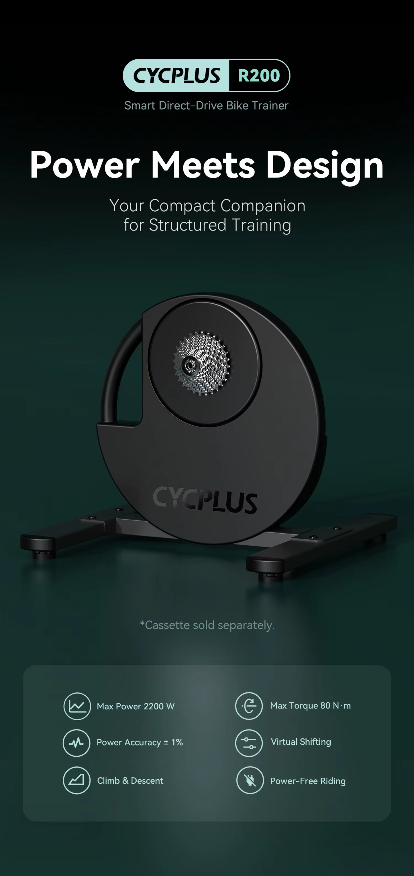 CYCPLUS R200 Smart Bike Trainer – 2200W Indoor-Trainer mit ANT+ & Bluetooth
