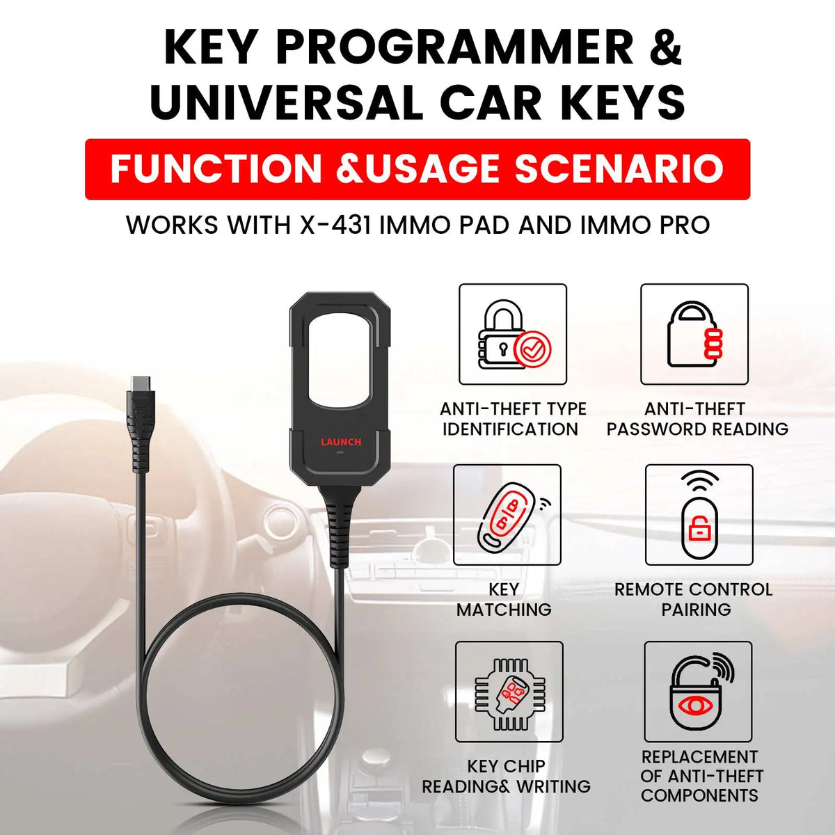 LAUNCH X431 Schlüsselprogrammierer mit Super Chip & 4 Smart Keys