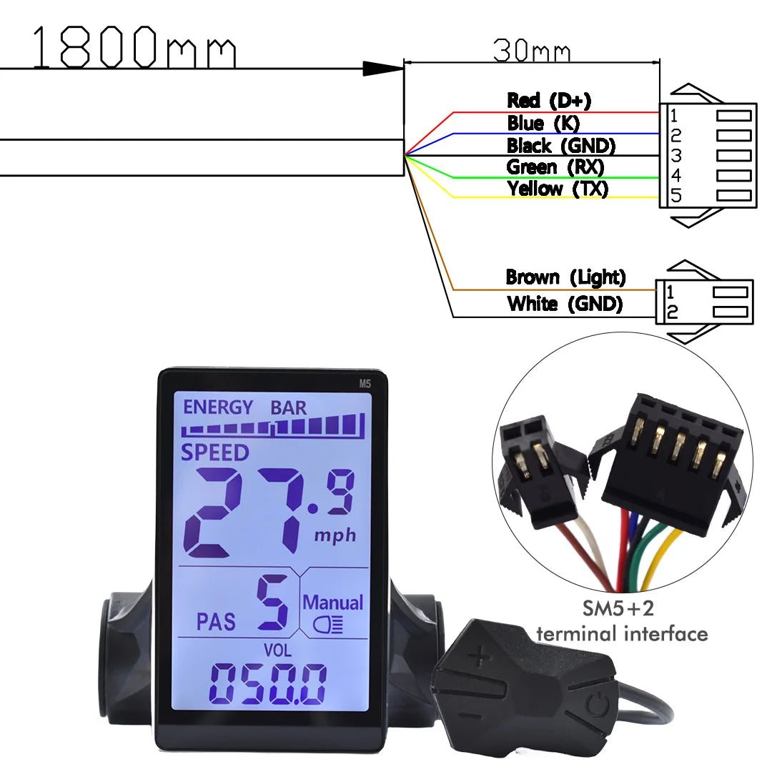 MCEZDY UART2 E-Bike Display & Fahrradcomputer 24V 36V 48V 60V LCD-Kilometerzähler