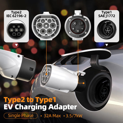 Feyree Type 2 to Type 1 EV Charging Adapter 16A / 32A