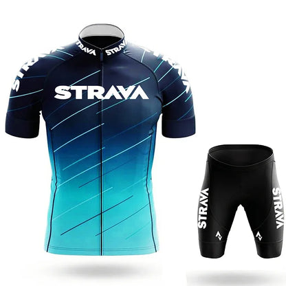 Strava Men's Summer Cycling Jersey & Bib Shorts Set with Padded Chamois