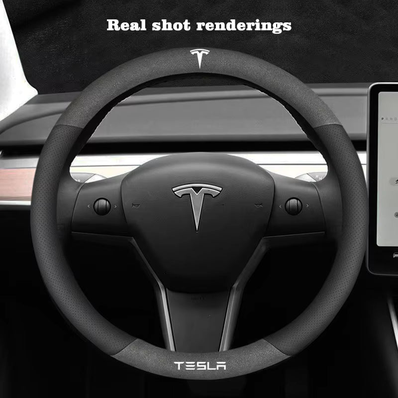 Suede Steering Wheel Cover for Tesla Model 3 / Model Y / Model S / Model X